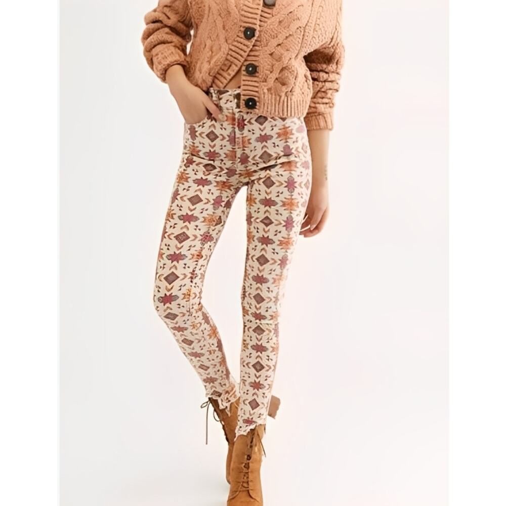 NWOT Free People We The Wild Child Printed Skinny Jeans Raw Hem | Size 25 - Picture 15 of 15